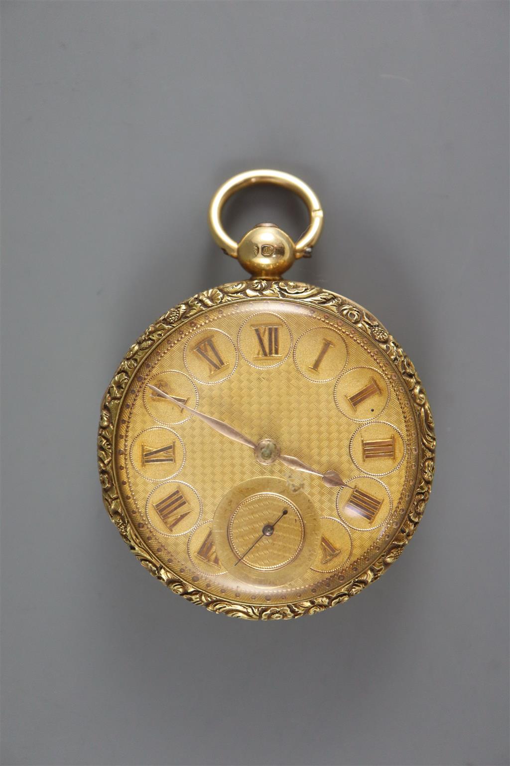 A George IV engine turned 18ct gold open face keywind pocket watch by Thomas Mols, Ludgate, London,